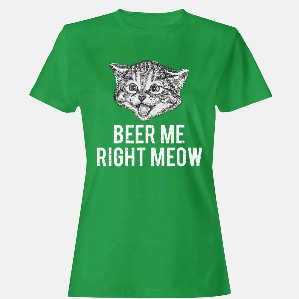 Beer Me Right Meow Cute Cat Drinking Pun Funny Gift Women's T-shirt - 7