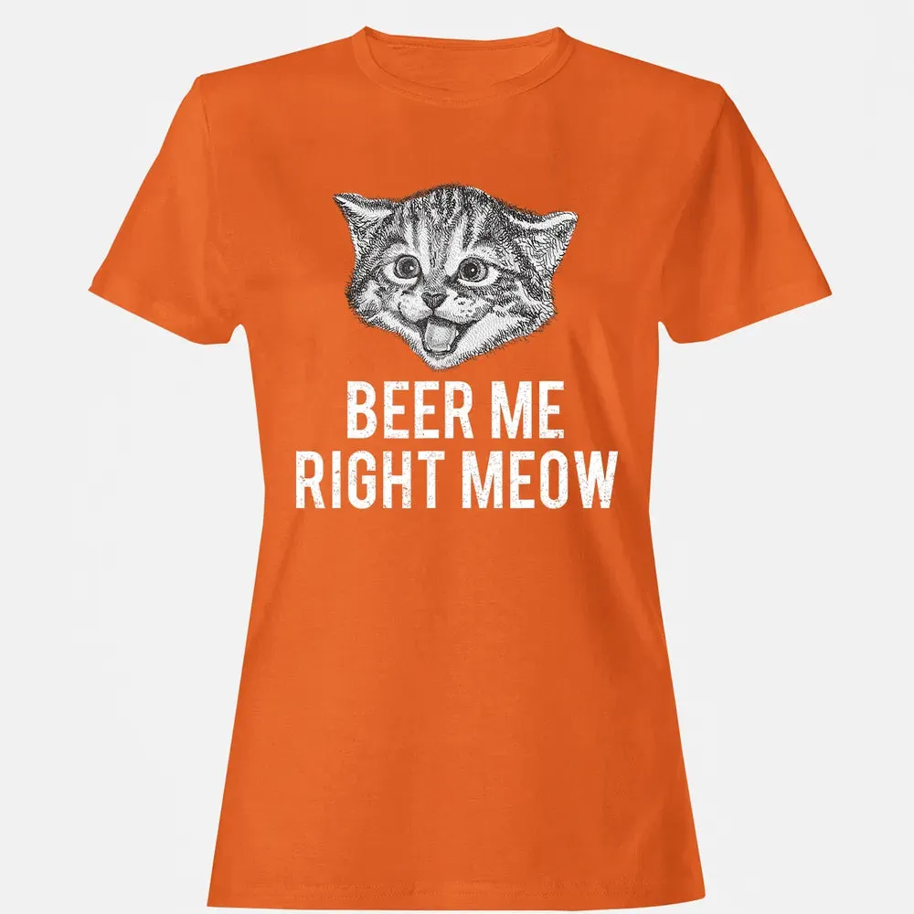 Beer Me Right Meow Cute Cat Drinking Pun Funny Gift Women's T-shirt - 11