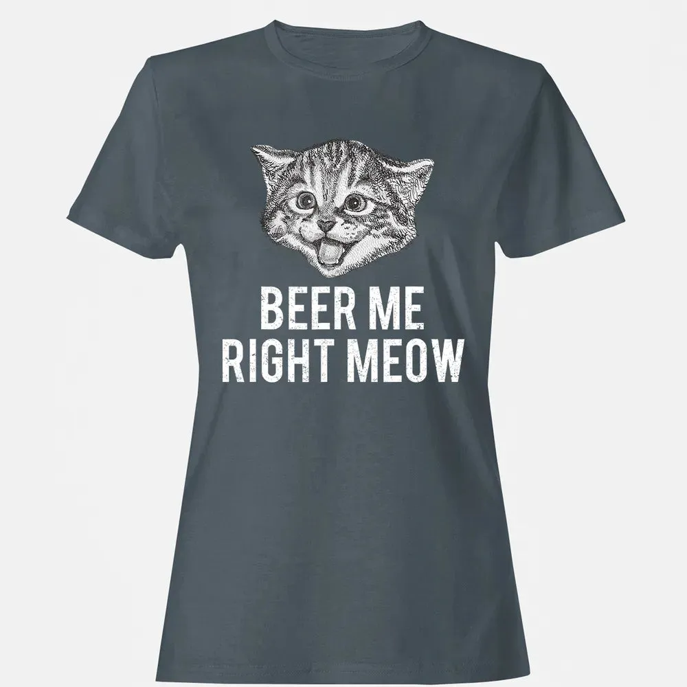 Beer Me Right Meow Cute Cat Drinking Pun Funny Gift Women's T-shirt - 3