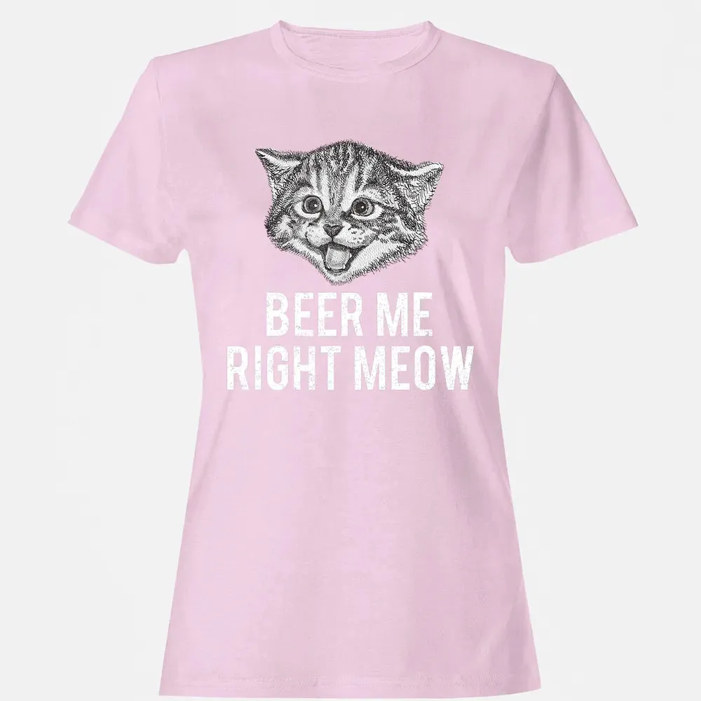 Beer Me Right Meow Cute Cat Drinking Pun Funny Gift Women's T-shirt - 9