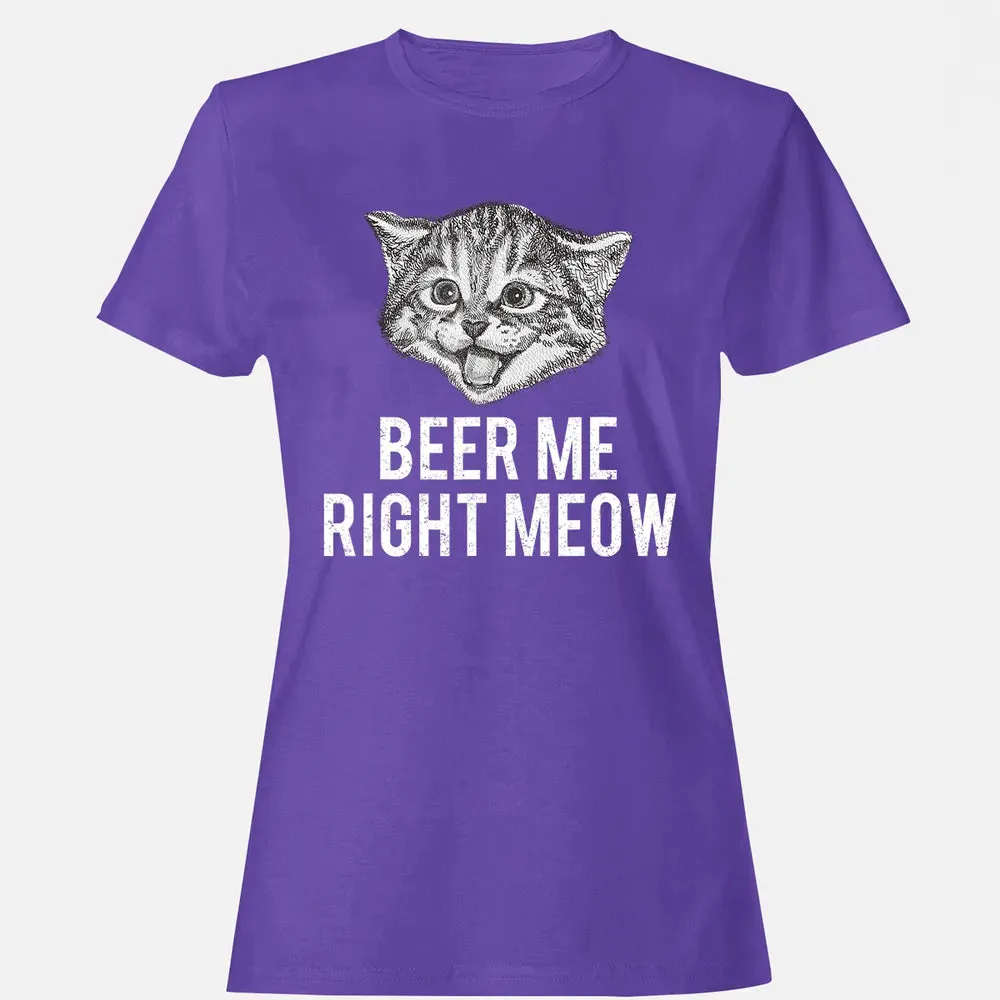 Beer Me Right Meow Cute Cat Drinking Pun Funny Gift Women's T-shirt - 12