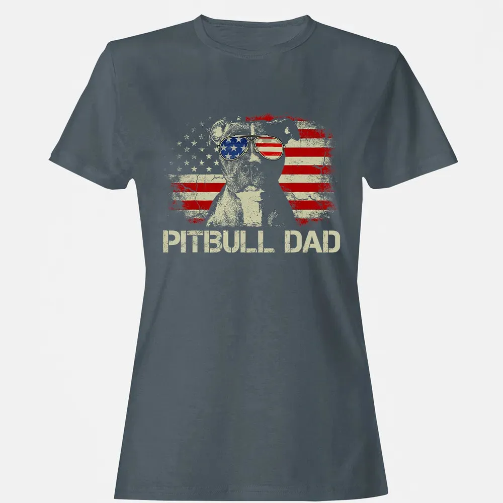 Mens Best Pitbull Dad Ever  American Flag 4th Of July Gift Women's T-shirt - 3