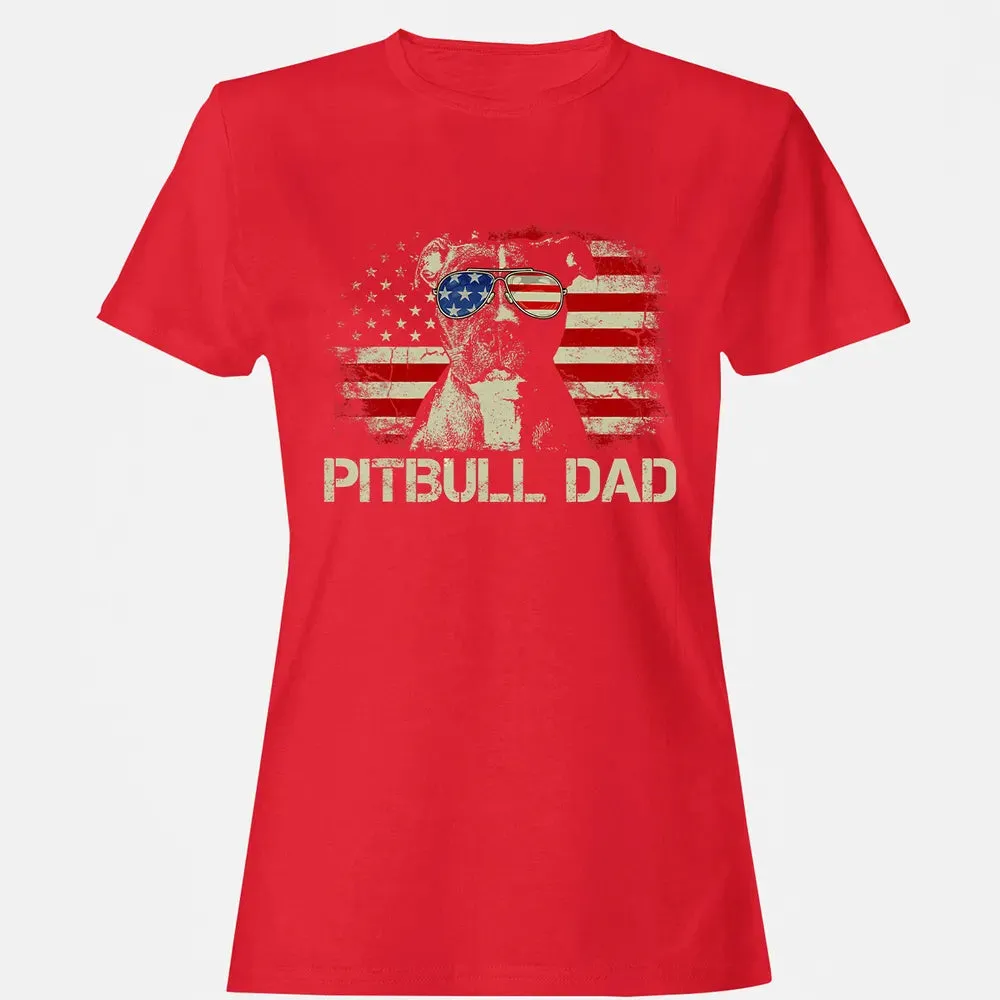 Mens Best Pitbull Dad Ever  American Flag 4th Of July Gift Women's T-shirt - 13