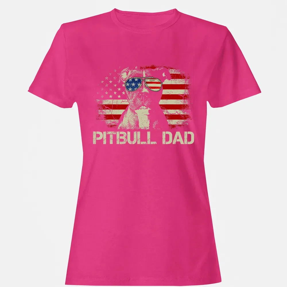 Mens Best Pitbull Dad Ever  American Flag 4th Of July Gift Women's T-shirt - 6