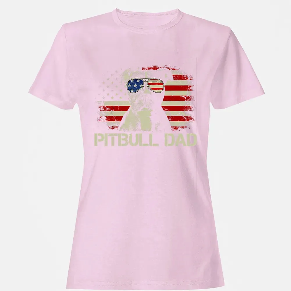Mens Best Pitbull Dad Ever  American Flag 4th Of July Gift Women's T-shirt - 9