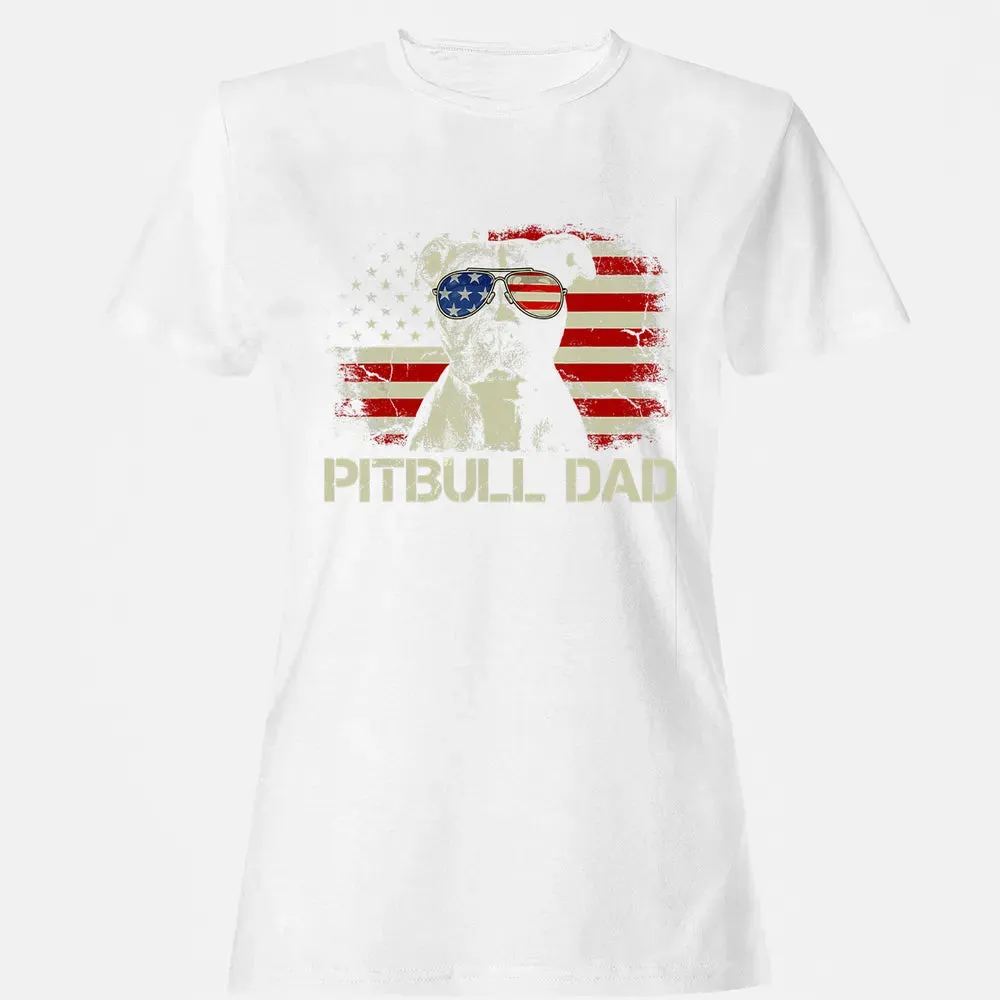 Mens Best Pitbull Dad Ever  American Flag 4th Of July Gift Women's T-shirt - 16