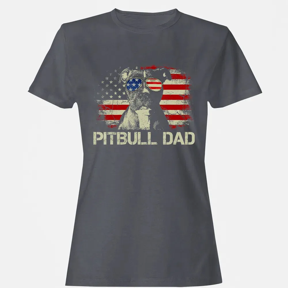 Mens Best Pitbull Dad Ever  American Flag 4th Of July Gift Women's T-shirt - 5