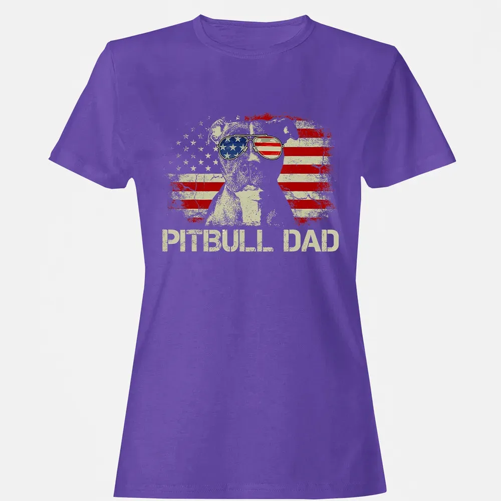 Mens Best Pitbull Dad Ever  American Flag 4th Of July Gift Women's T-shirt - 12