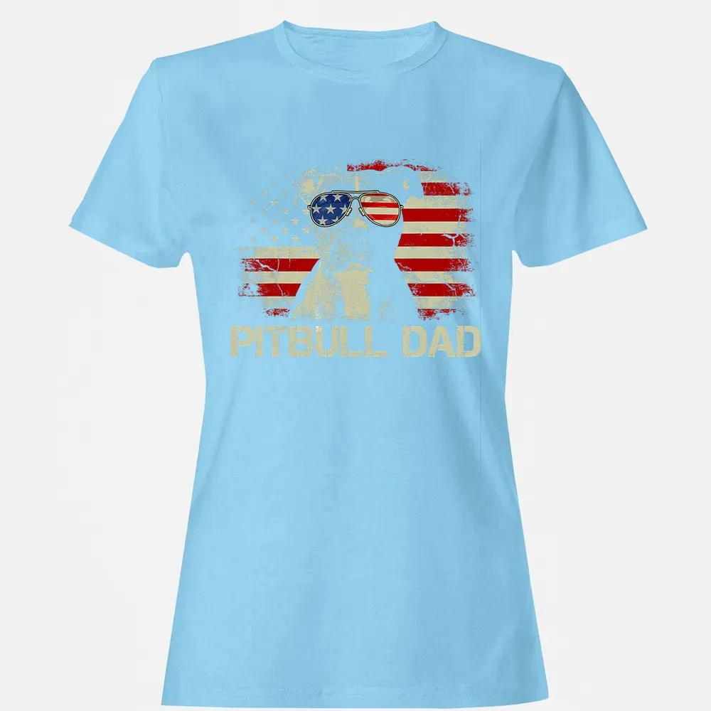 Mens Best Pitbull Dad Ever  American Flag 4th Of July Gift Women's T-shirt - 8