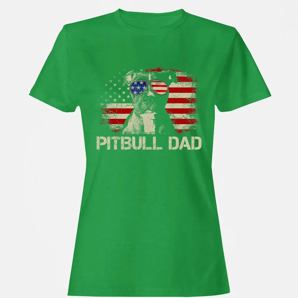 Mens Best Pitbull Dad Ever  American Flag 4th Of July Gift Women's T-shirt - 7
