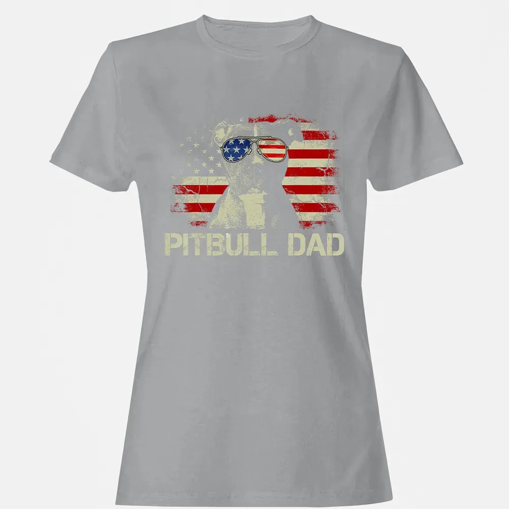 Mens Best Pitbull Dad Ever  American Flag 4th Of July Gift Women's T-shirt - 15
