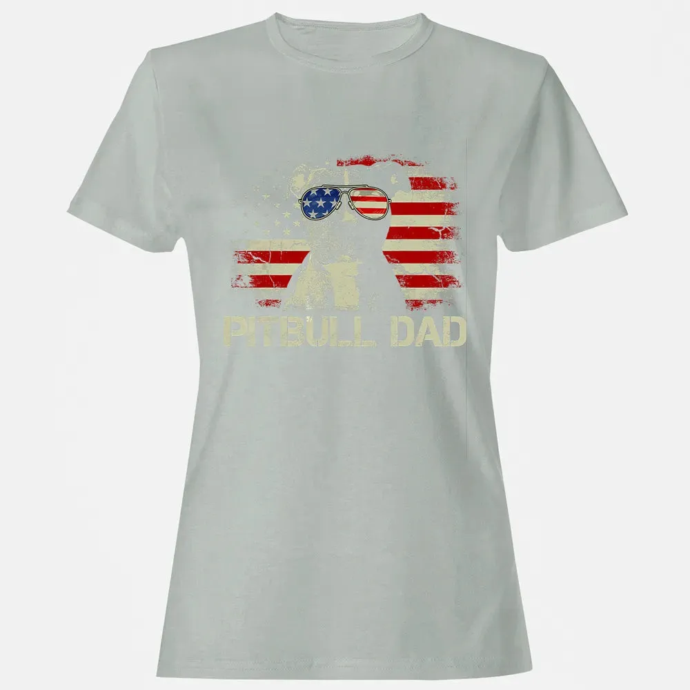 Mens Best Pitbull Dad Ever  American Flag 4th Of July Gift Women's T-shirt - 2