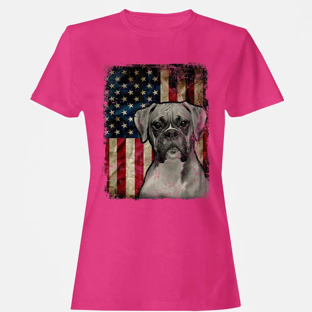 Boxer Dog 4th of July American Flag patriotic Gift Women's T-shirt - 6