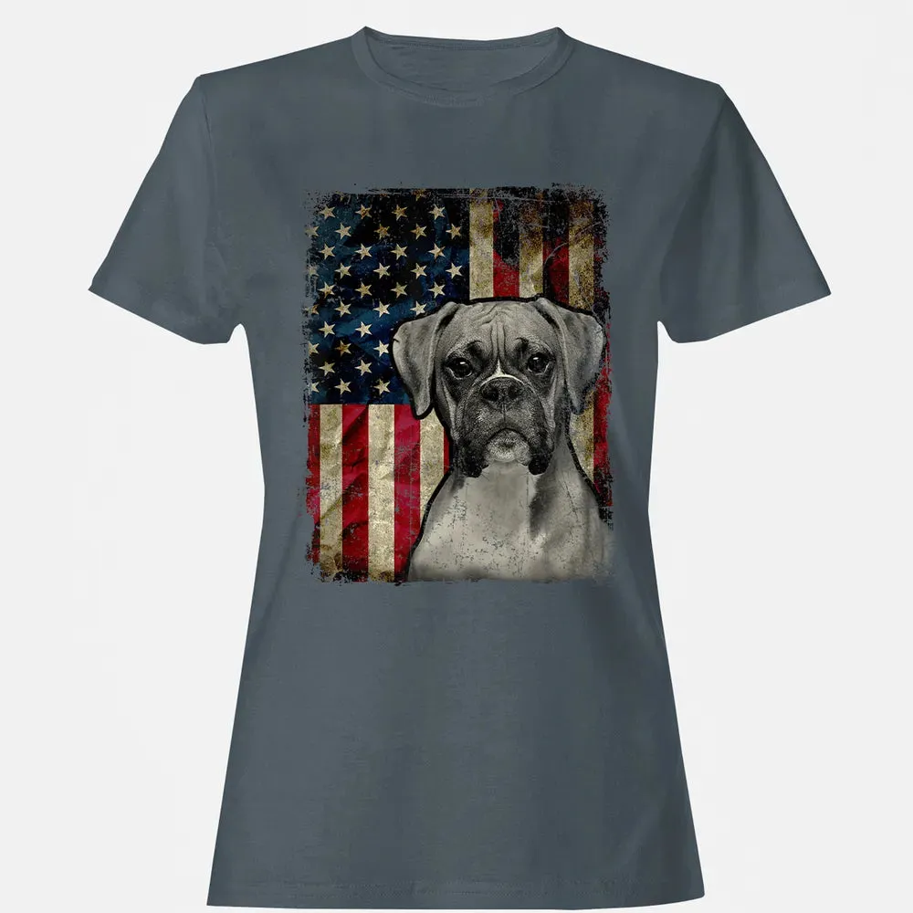 Boxer Dog 4th of July American Flag patriotic Gift Women's T-shirt - 3