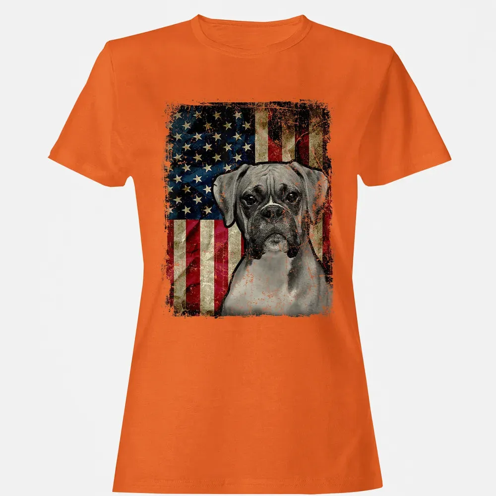 Boxer Dog 4th of July American Flag patriotic Gift Women's T-shirt - 11