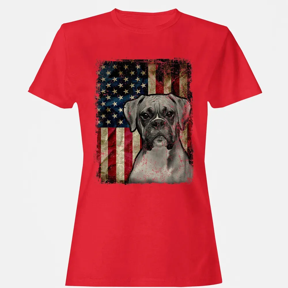 Boxer Dog 4th of July American Flag patriotic Gift Women's T-shirt - 13