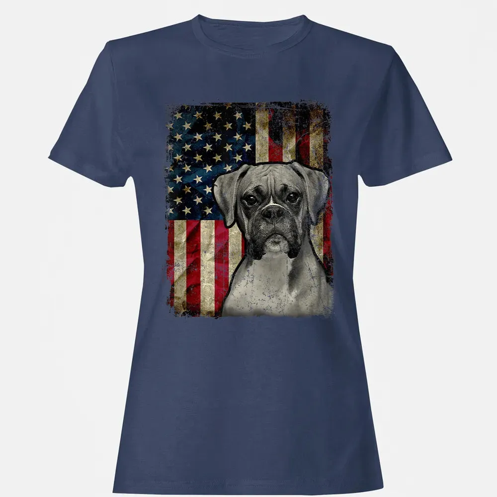 Boxer Dog 4th of July American Flag patriotic Gift Women's T-shirt - 10