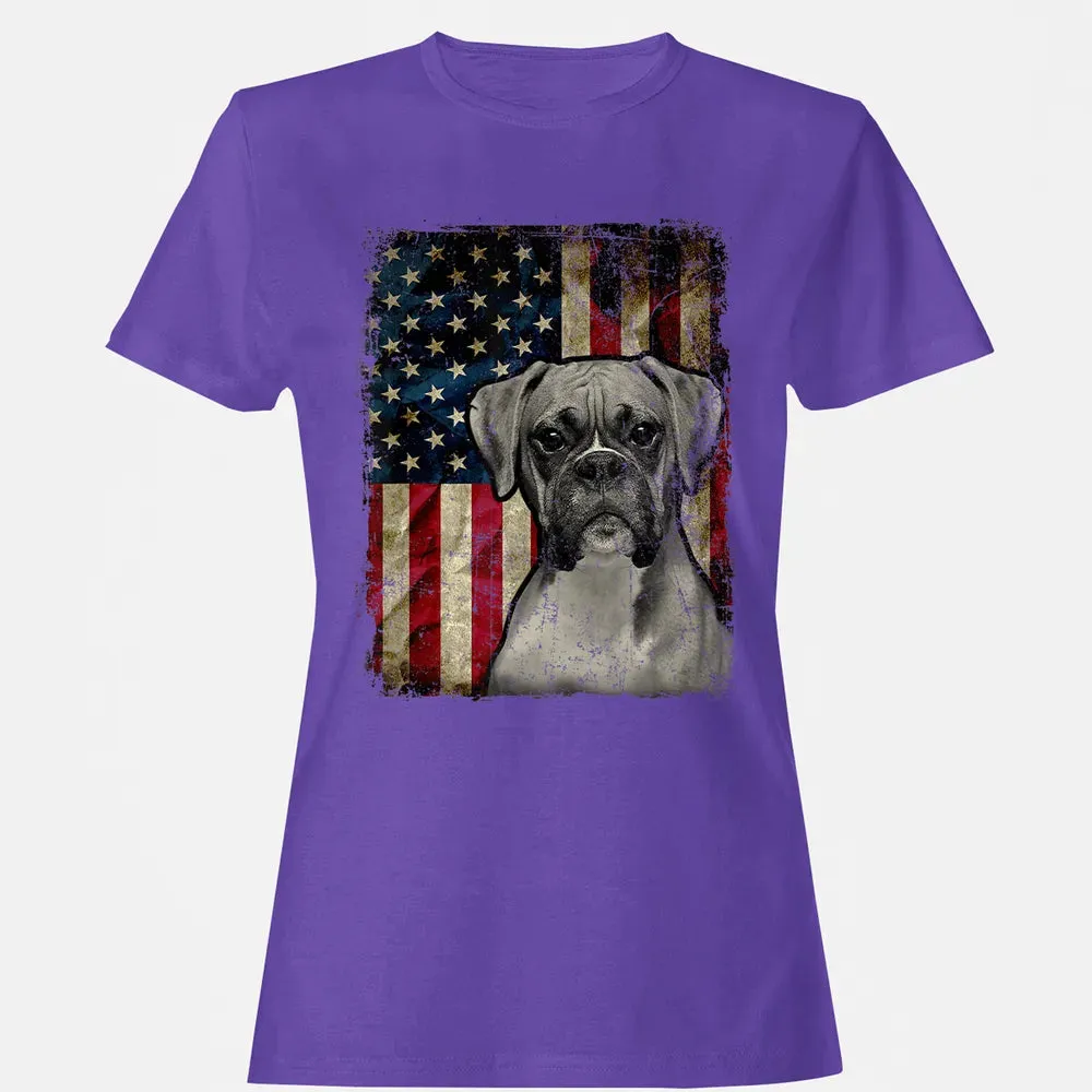 Boxer Dog 4th of July American Flag patriotic Gift Women's T-shirt - 12