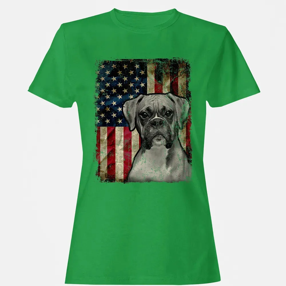 Boxer Dog 4th of July American Flag patriotic Gift Women's T-shirt - 7