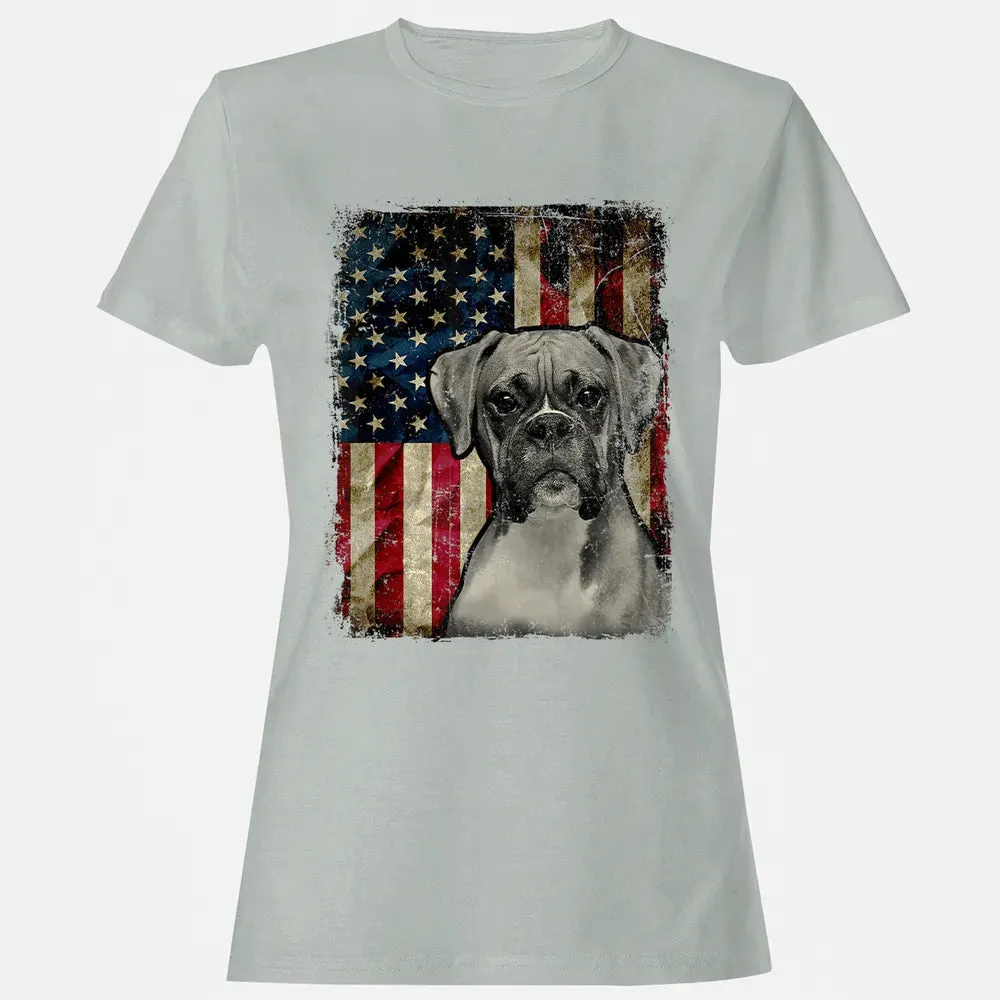 Boxer Dog 4th of July American Flag patriotic Gift Women's T-shirt - 2