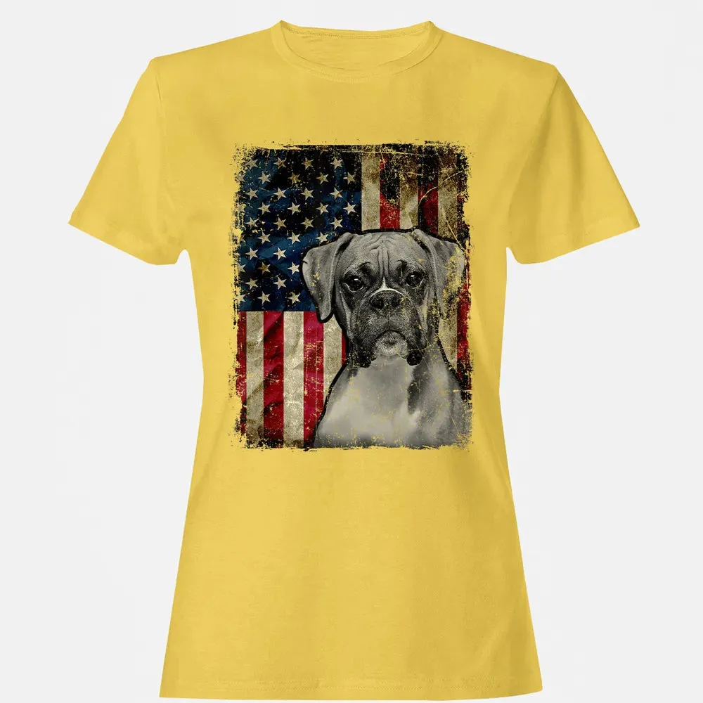 Boxer Dog 4th of July American Flag patriotic Gift Women's T-shirt - 4