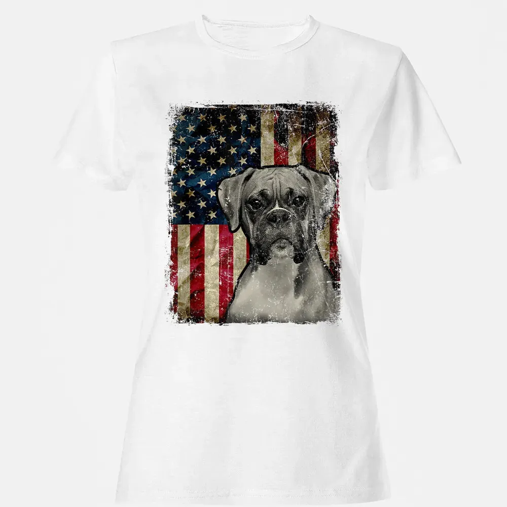 Boxer Dog 4th of July American Flag patriotic Gift Women's T-shirt - 16