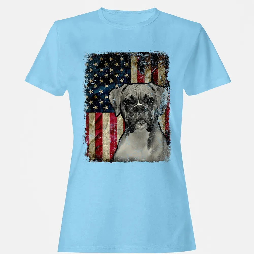 Boxer Dog 4th of July American Flag patriotic Gift Women's T-shirt - 8