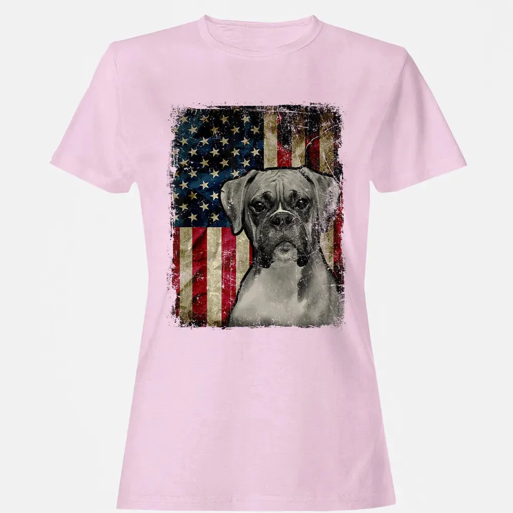 Boxer Dog 4th of July American Flag patriotic Gift Women's T-shirt - 9
