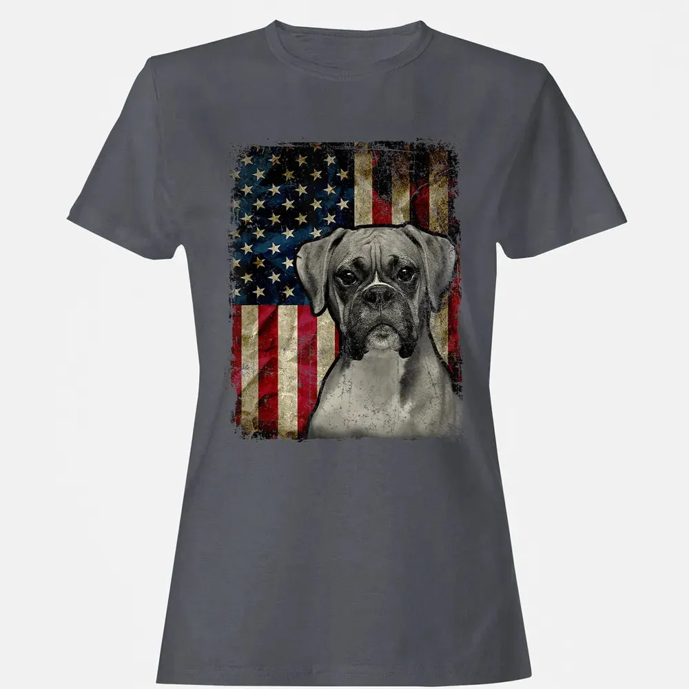 Boxer Dog 4th of July American Flag patriotic Gift Women's T-shirt - 5
