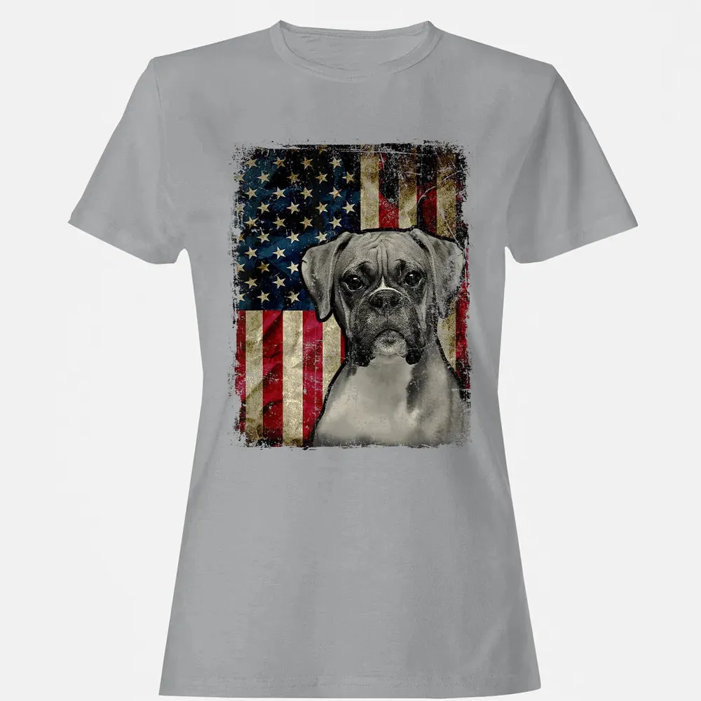 Boxer Dog 4th of July American Flag patriotic Gift Women's T-shirt - 15