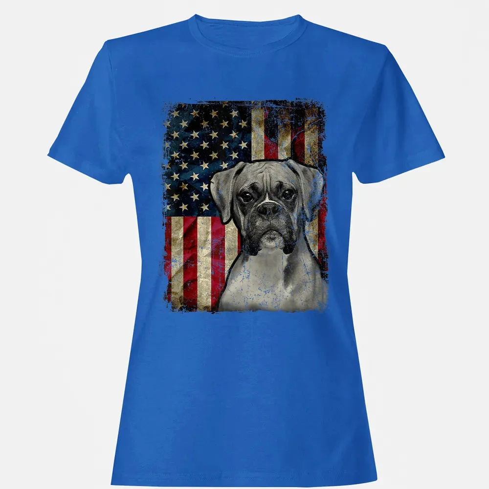 Boxer Dog 4th of July American Flag patriotic Gift Women's T-shirt - 14
