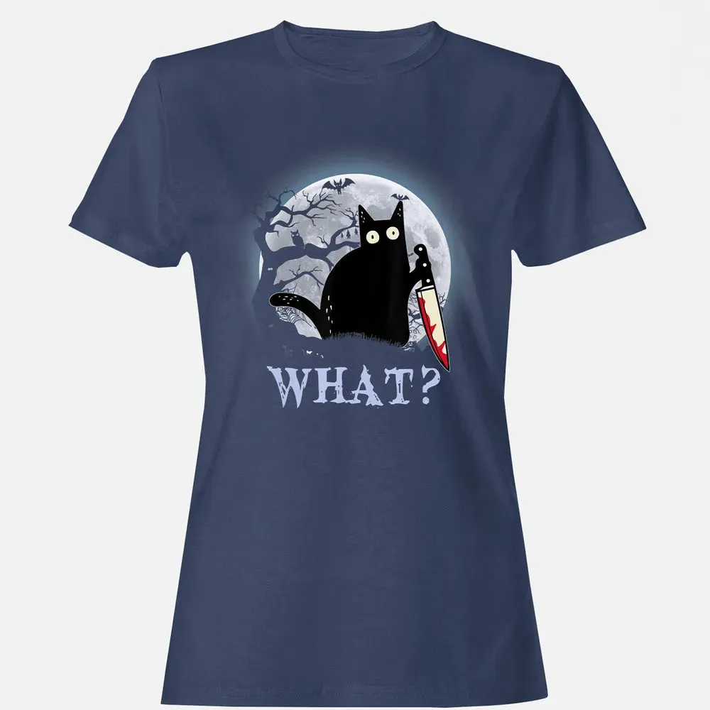 Cat What Murderous Black Cat With Knife Halloween Costume Women's T-shirt - 10