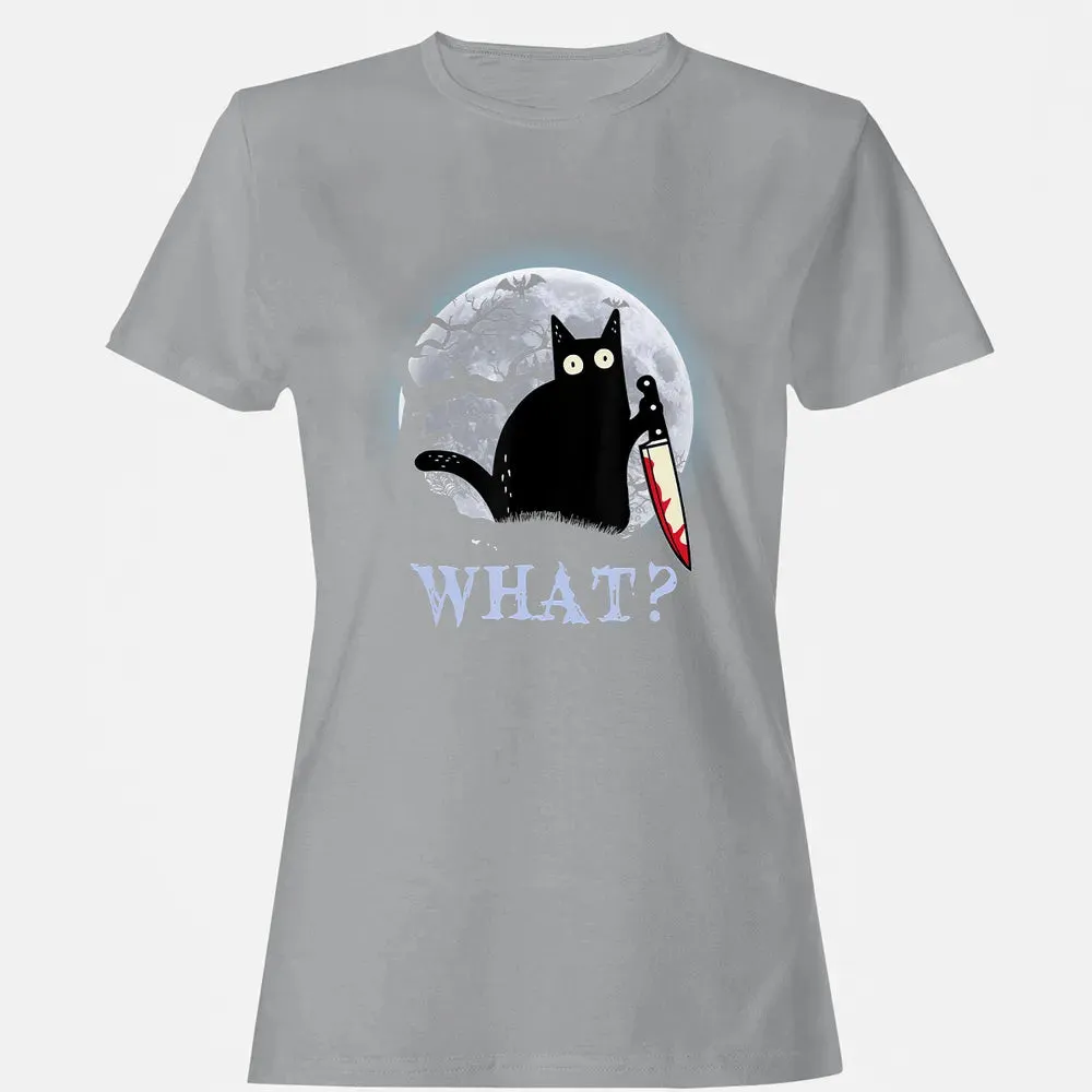 Cat What Murderous Black Cat With Knife Halloween Costume Women's T-shirt - 15