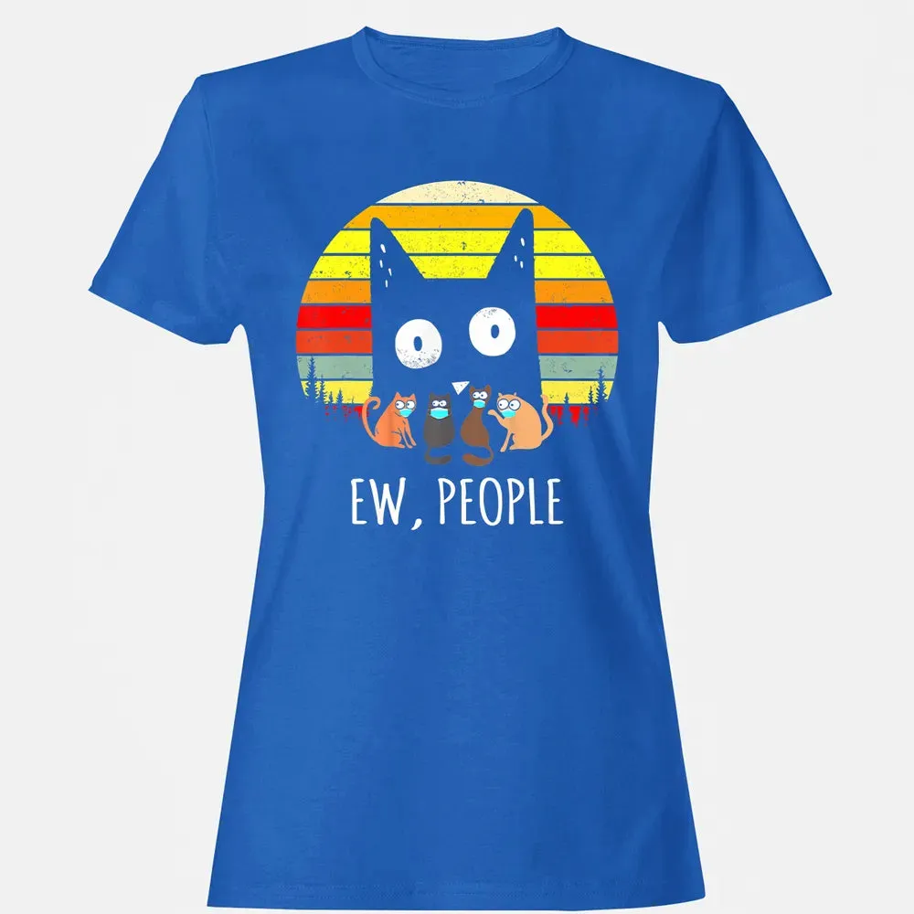 Ew People Vintage Funny Black Cat Mask Quarantine 2020 Gift Women's T-shirt - 14
