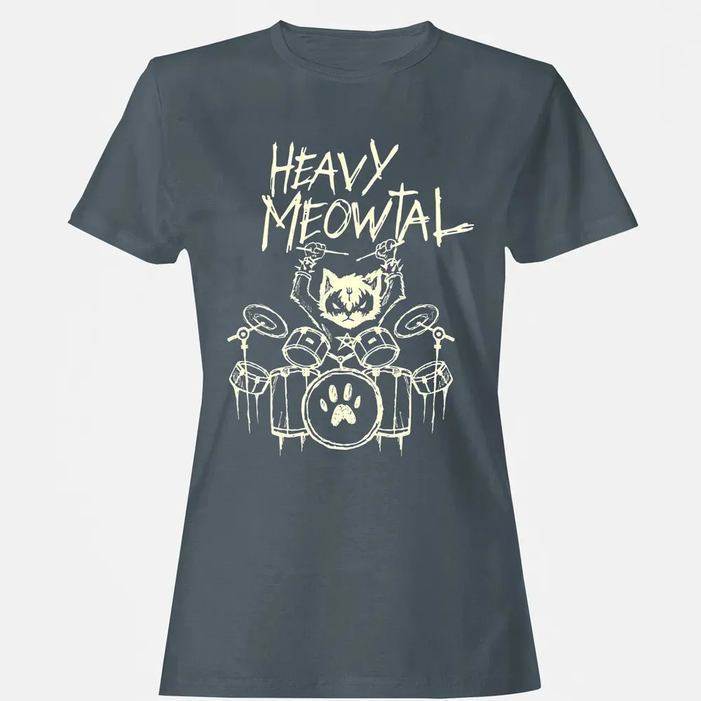 Heavy Metal Headbanger Gift Drummer Cat Playing Drum Meowtal Women's T-shirt - 3
