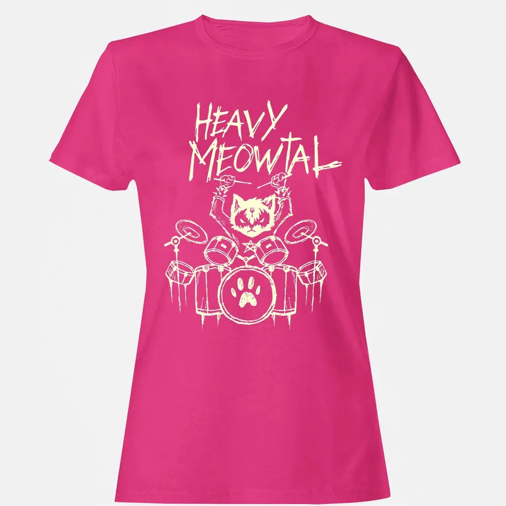 Heavy Metal Headbanger Gift Drummer Cat Playing Drum Meowtal Women's T-shirt - 6