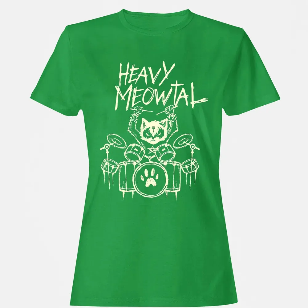 Heavy Metal Headbanger Gift Drummer Cat Playing Drum Meowtal Women's T-shirt - 7