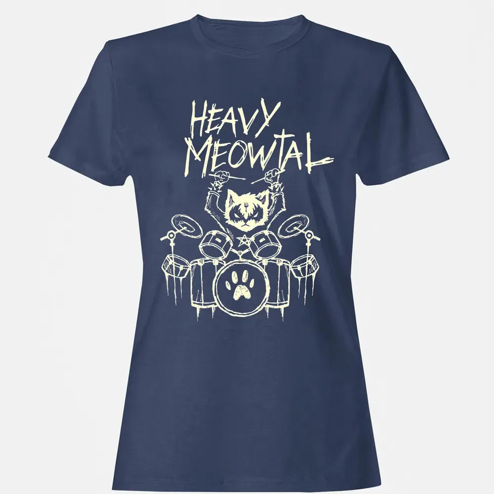 Heavy Metal Headbanger Gift Drummer Cat Playing Drum Meowtal Women's T-shirt - 10