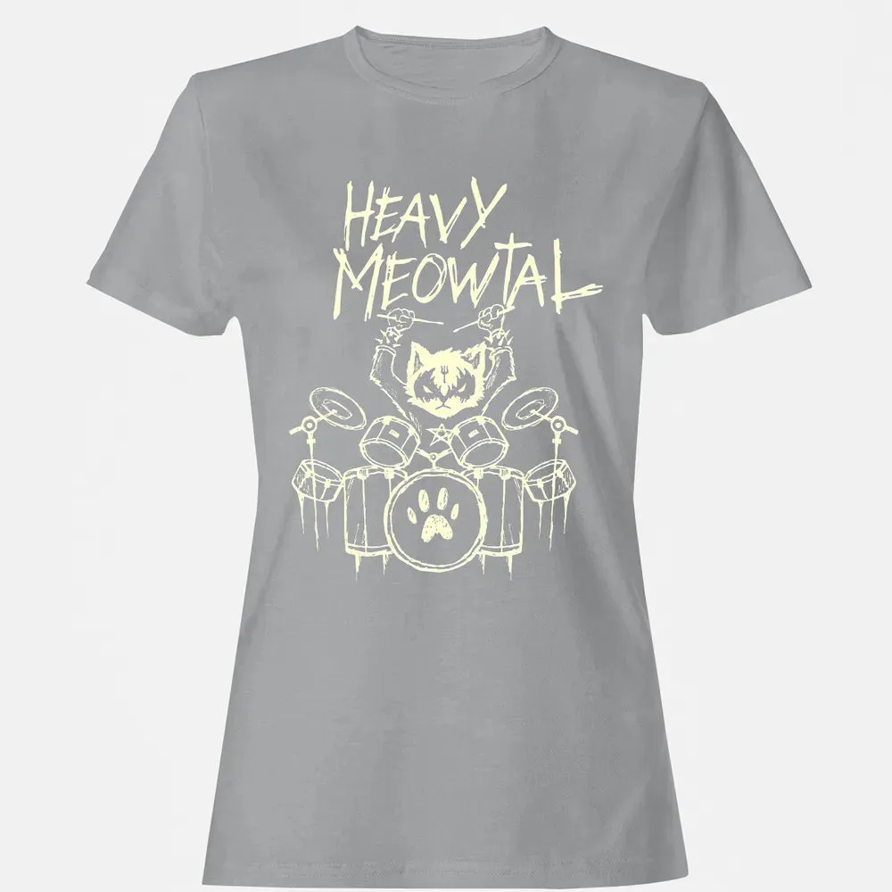 Heavy Metal Headbanger Gift Drummer Cat Playing Drum Meowtal Women's T-shirt - 15