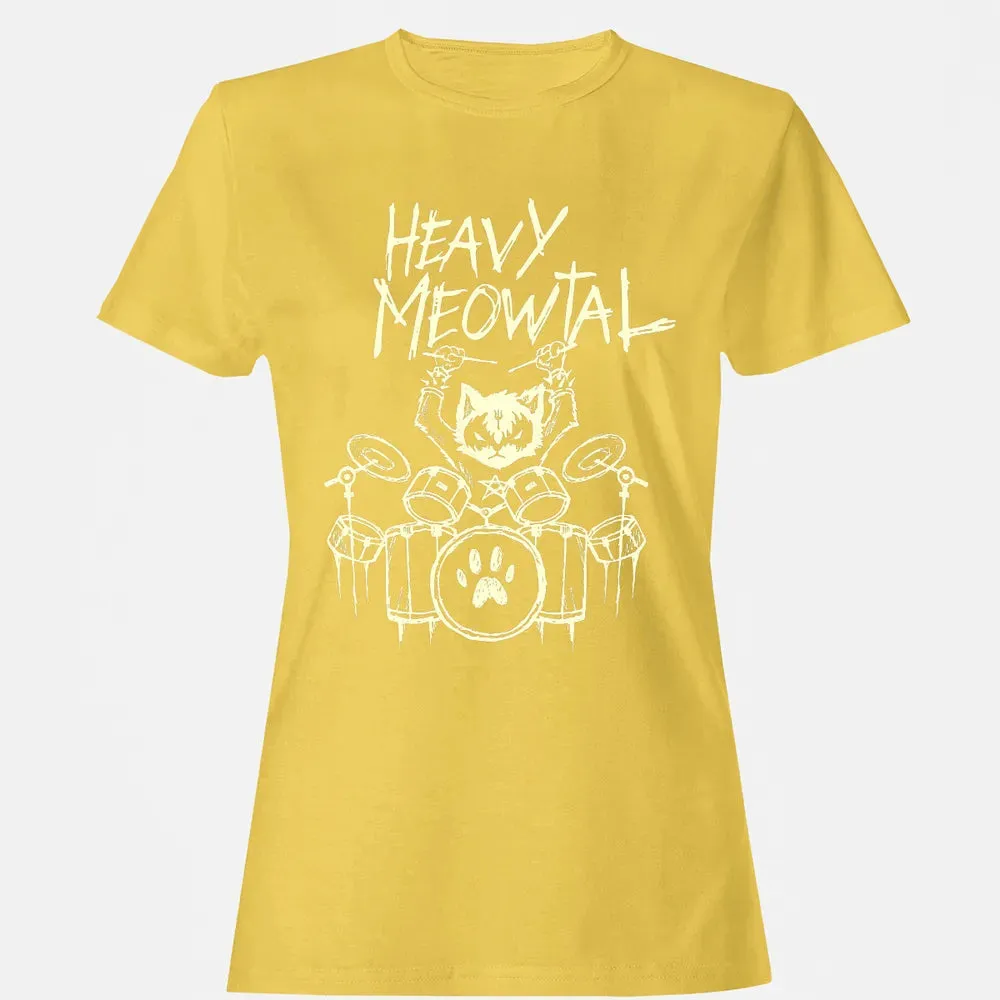 Heavy Metal Headbanger Gift Drummer Cat Playing Drum Meowtal Women's T-shirt - 4