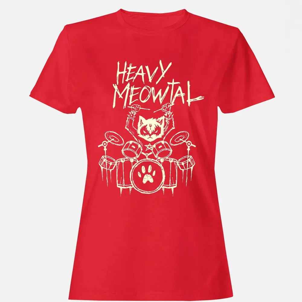Heavy Metal Headbanger Gift Drummer Cat Playing Drum Meowtal Women's T-shirt - 13