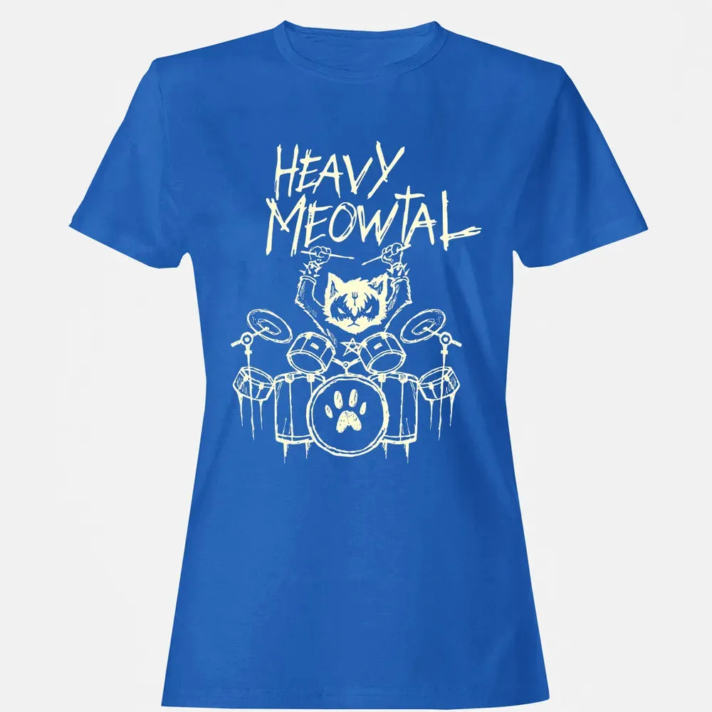 Heavy Metal Headbanger Gift Drummer Cat Playing Drum Meowtal Women's T-shirt - 14