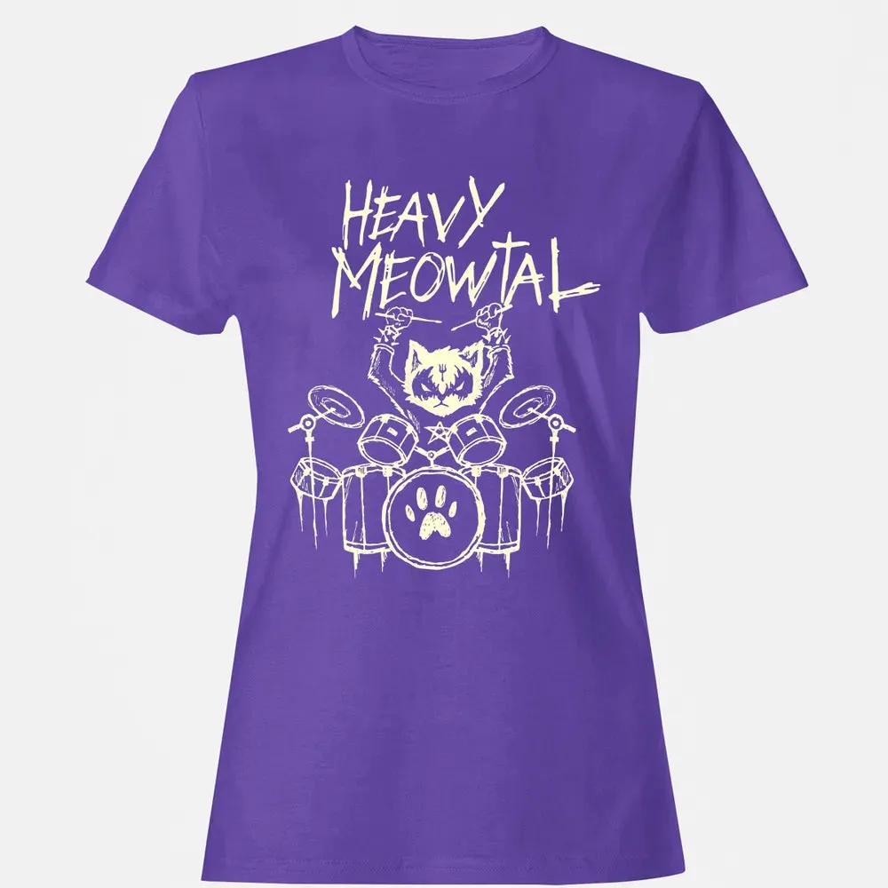 Heavy Metal Headbanger Gift Drummer Cat Playing Drum Meowtal Women's T-shirt - 12