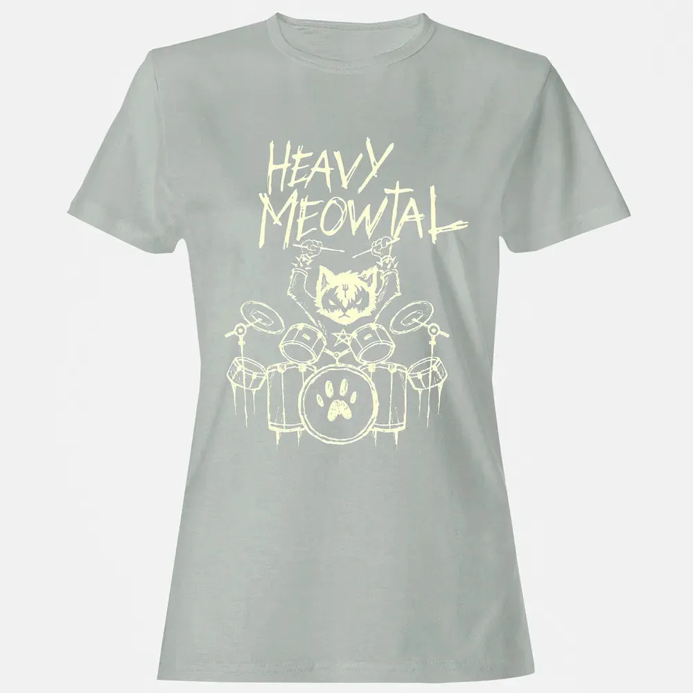 Heavy Metal Headbanger Gift Drummer Cat Playing Drum Meowtal Women's T-shirt - 2