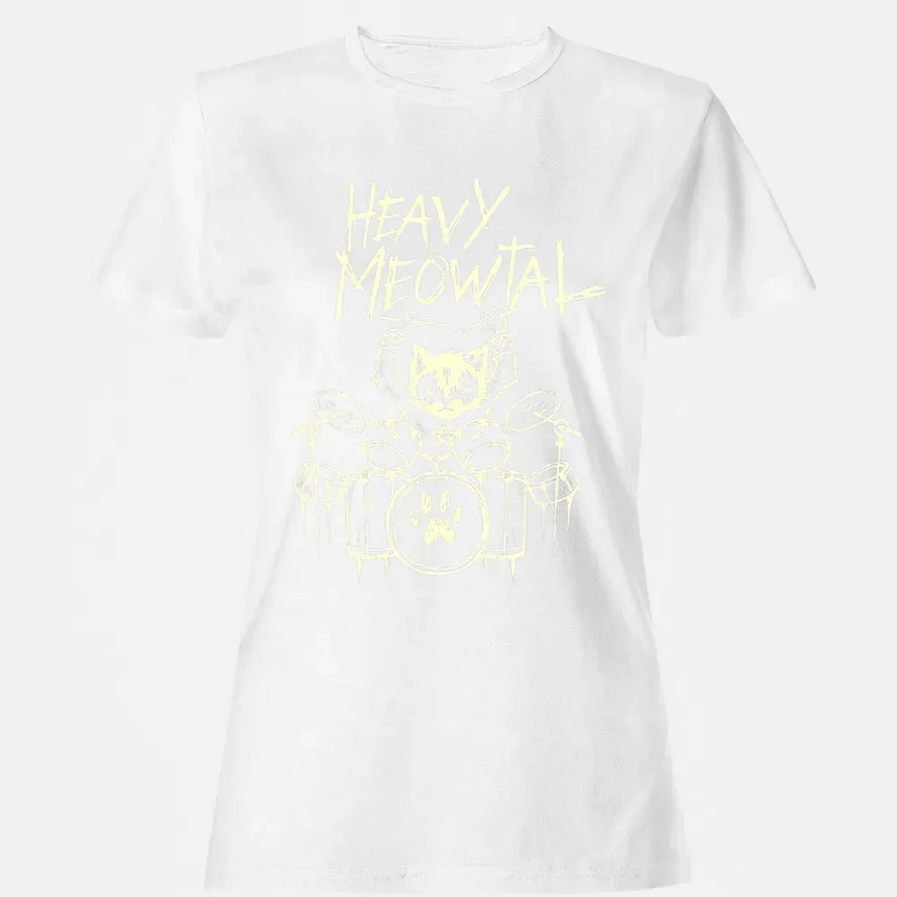 Heavy Metal Headbanger Gift Drummer Cat Playing Drum Meowtal Women's T-shirt - 16