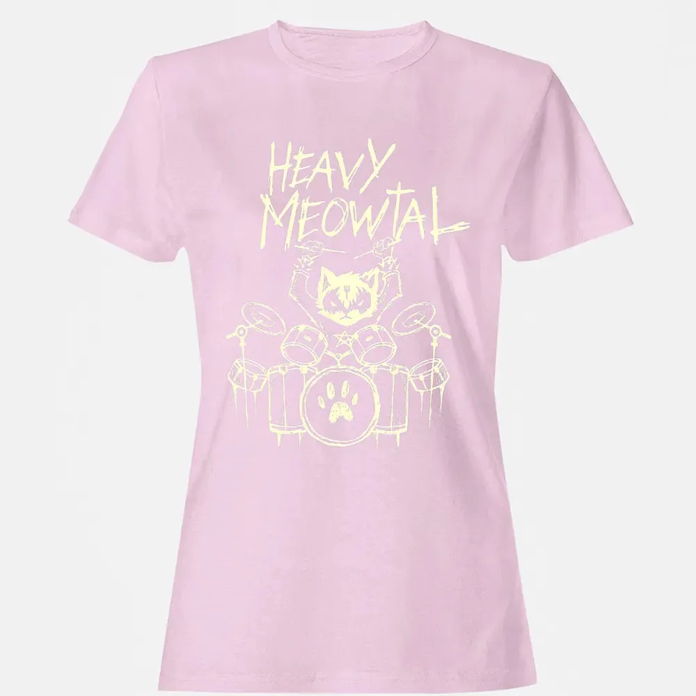 Heavy Metal Headbanger Gift Drummer Cat Playing Drum Meowtal Women's T-shirt - 9