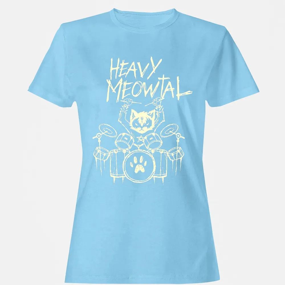 Heavy Metal Headbanger Gift Drummer Cat Playing Drum Meowtal Women's T-shirt - 8