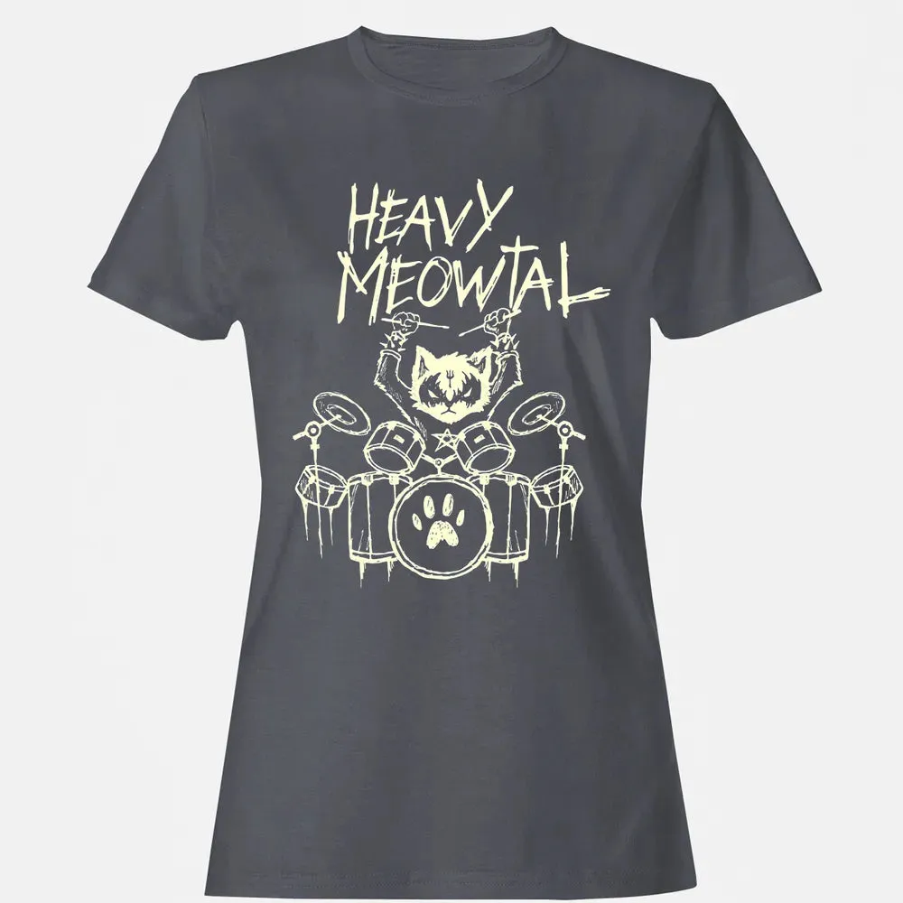 Heavy Metal Headbanger Gift Drummer Cat Playing Drum Meowtal Women's T-shirt - 5