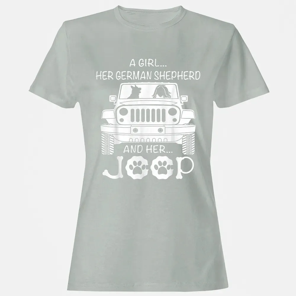 Her Jeep And Her German Shepherd Dog Women's T-shirt - 2