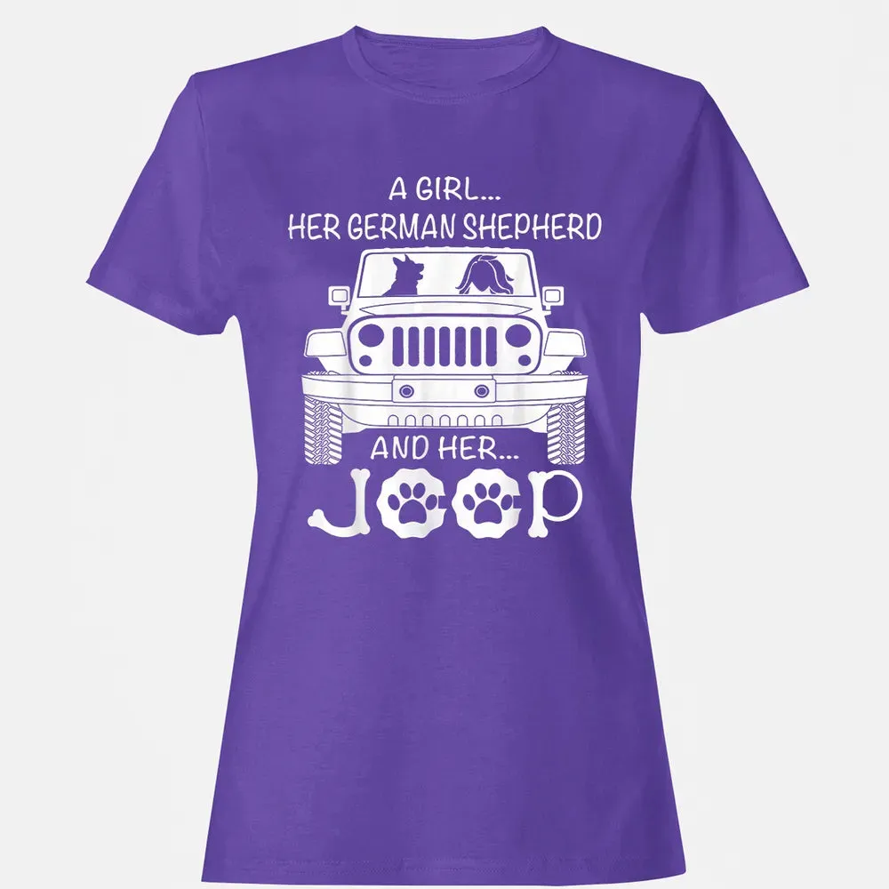 Her Jeep And Her German Shepherd Dog Women's T-shirt - 12